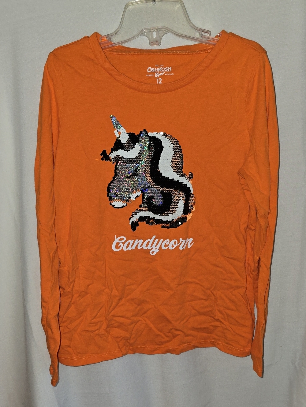 OshKosh B'gosh Orange Long-Sleeve Candycorn Sequin Unicorn Tee